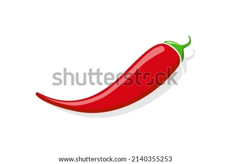 Red pepper. Red chili. cayenne paprika. Pepper icon with shadow isolated on white background. Hot spicy chili. Illustration of vegetable. Mexican food logo. Vector. Royalty-Free Stock Photo #2140355253