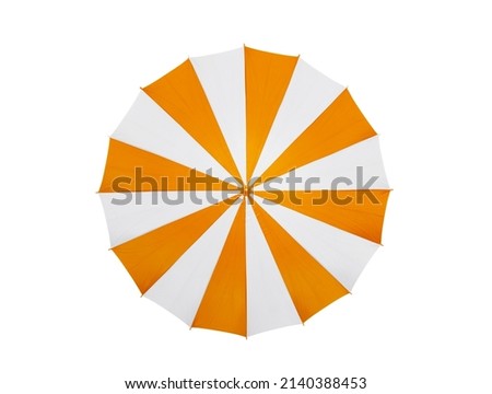 Striped white orange beach umbrella isolated on white background with clipping path Royalty-Free Stock Photo #2140388453