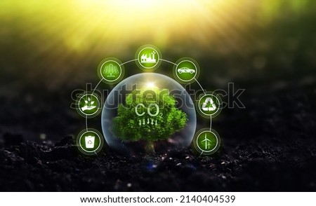 Clean environment without carbon dioxide emissions. Modern eco environmentally  technologies that do not produce CO2 emissions. Reduce CO2 emission concept. Royalty-Free Stock Photo #2140404539