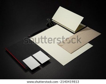 Stationery branding mockup template with dark surface
