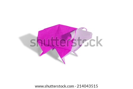 Pink Origami Sheep isolated on white