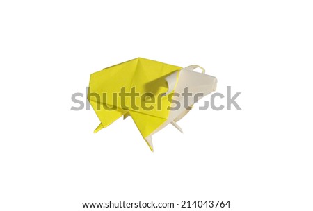 Yellow Origami Sheep isolated on white