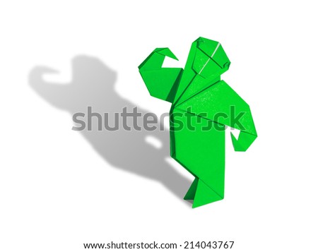Green Origami Monkey isolated on white