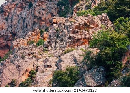 Red rocks and cliffs in Porto Ota, Corsica, France
