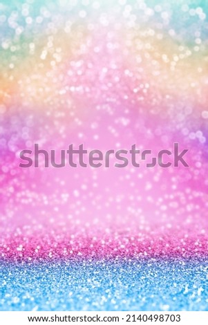 Cute pink blue color glitter sparkle confetti background for happy birthday party invite, princess little girl rainbow watercolor, girly unicorn pony kid baby sequin or colorful children mermaid water Royalty-Free Stock Photo #2140498703