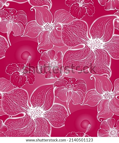 Fantastic flowers. Seamless pattern. Red color. Suitable for fabric, wrapping paper and the like.