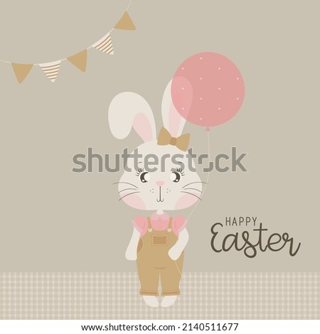 Happy easter with cute rabbit bunny. Vector illustration.eps