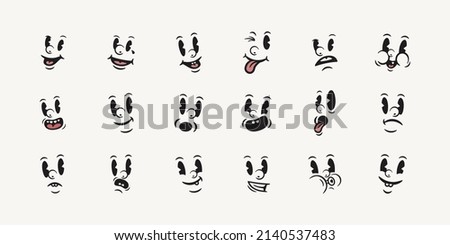 Old vintage vector cartoon face expressions. Layered and editable so you can mix and match combinations.   Royalty-Free Stock Photo #2140537483