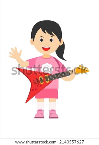 vector illustration of girl playing electric guitar
