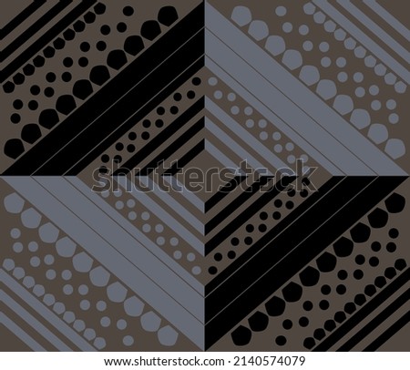 Seamless vector pattern with dark color, black, gray and brown. Decorated with geometric diamond shape and round shape.