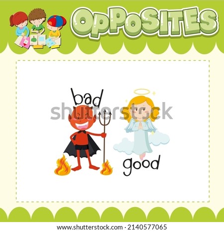 Education word card of English opposites word illustration