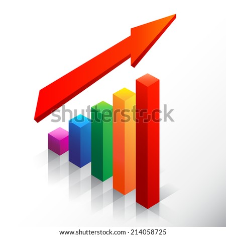 Colored bar chart emphasizing growth with arrow. 