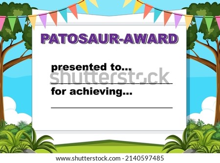 Certificate template with dinosaur award illustration