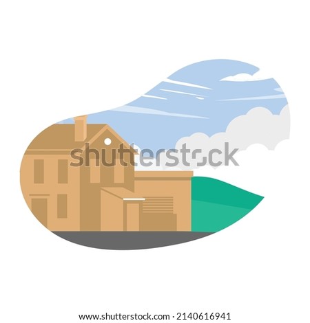 Flat Design House background Landscape. Vector building.  Home Architecture Illustration. illustration for website and app.