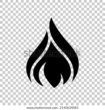 Simple icon of fire, flame logo. Black symbol on transparent background