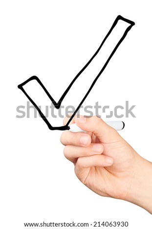 Hand drawing a tick isolated on white background