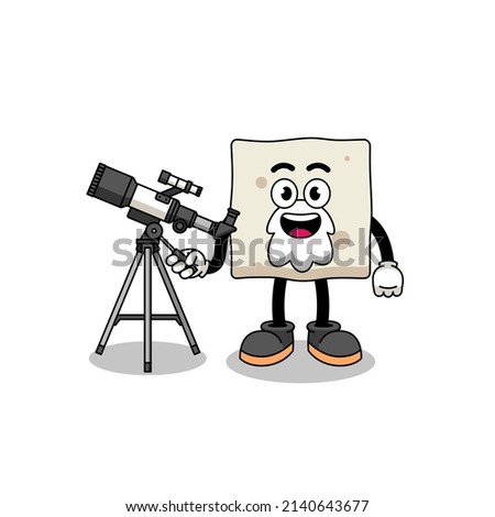 Illustration of tofu mascot as an astronomer , character design