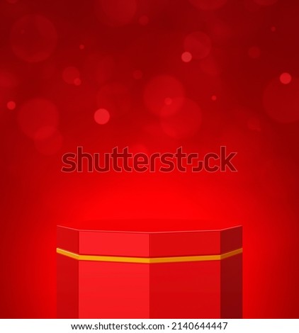 Empty red and gold hexagon podium for cosmetic product display presentation, Minimal scene, 3d rendering