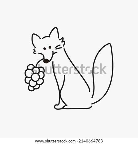 Fox and grapes line drawing vector illustration symbol design 
