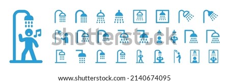 Shower icon collection. Shower icon vector in blue design. Royalty-Free Stock Photo #2140674095