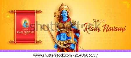 illustration of Lord Rama with bow arrow for Shree Ram Navami celebration background for religious holiday of India Royalty-Free Stock Photo #2140686139