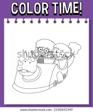 Worksheets template with color time! text and kids with plane roller coaster outline illustration