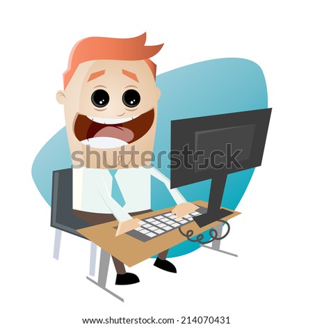 funny cartoon businessman sitting on desk