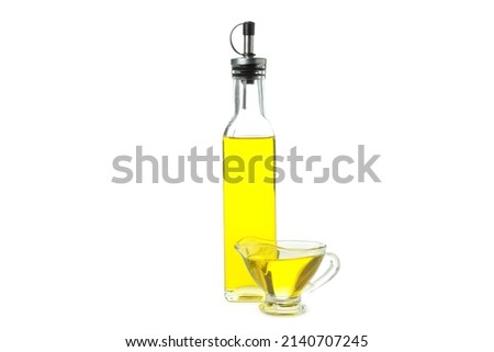 Blank bottle and sauce boat of oil isolated on white background