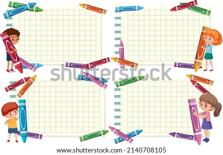 Empty board template with children cartoon character illustration