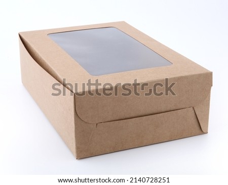 Kraft paper box with transparent window isolated on white