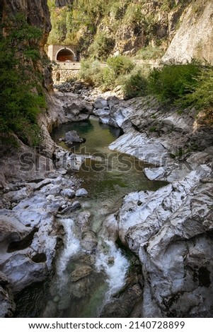 mountain river in the gorge of mountains near the city of San Pelegrino in Italy 2022
