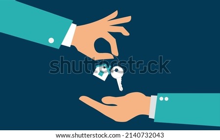 Vector real estate concept in flat style - hands giving keys - sell house