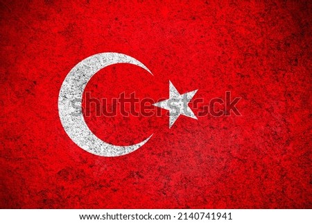 Turkey flag, grunge texture background photo. National country flag painted on concrete wall 
