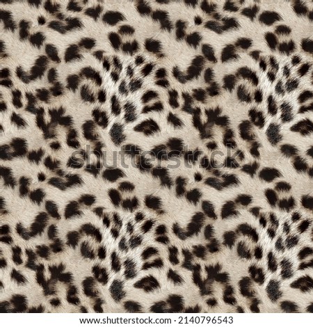 Snow Leopard seamless fur texture pattern, natural surface background for fashion luxury exotic design. Wildlife jungle decorative print material. Royalty-Free Stock Photo #2140796543