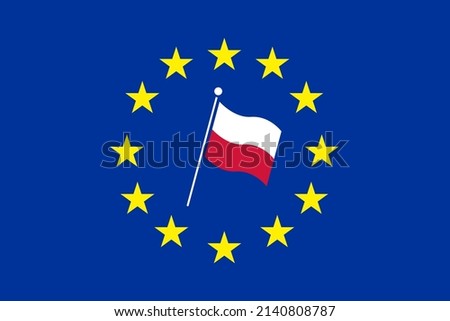 Poland flag symbol on a background of Europian Union flag