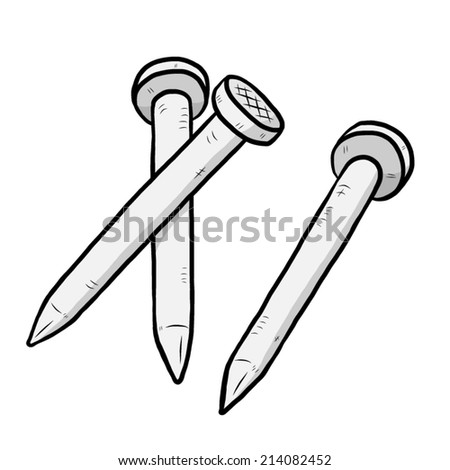 three nail / cartoon vector and illustration, grayscale, hand drawn style, isolated on white background.