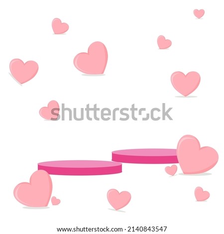 heart star pink balloon and stand for displaying products on a white background