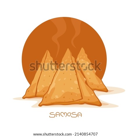 Samosa is a vegetables stuffed deep fried snack very popular in India vector Royalty-Free Stock Photo #2140854707