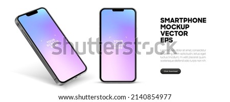 Realistic smartphone mockup. Mobile phone vector with isolated on white background. Device front view. 3D mobile phone with shadow. Realistic, high quality smart phone mockup for ui ux presentation. Royalty-Free Stock Photo #2140854977