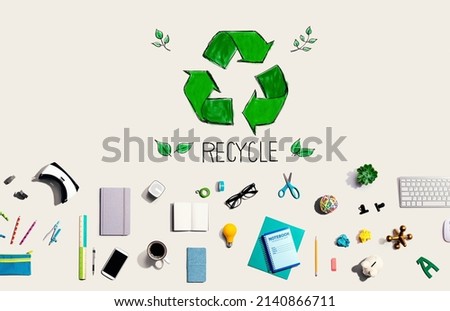 Recycle with collection of electronic gadgets and office supplies