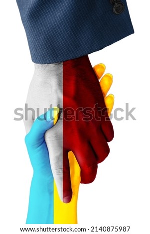 Poland helps Ukraine. Helping hand of the Poland during the war between Russia and Ukraine. Isolated on a white background.
