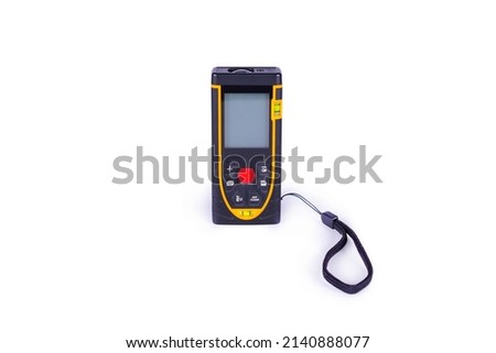 photo of electronic rangefinder measuring instrument, object isolated on white background