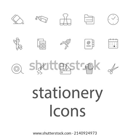 Office stationery icons set . Office stationery pack symbol vector elements for infographic web