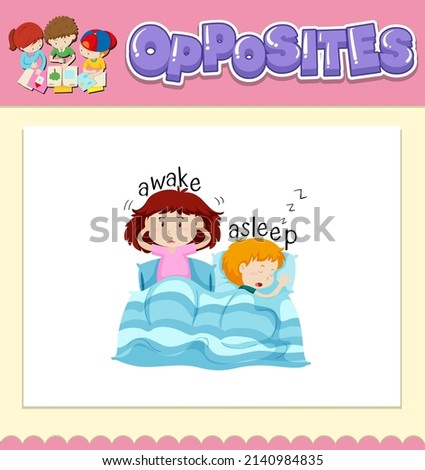 Opposite words for awake and asleep illustration