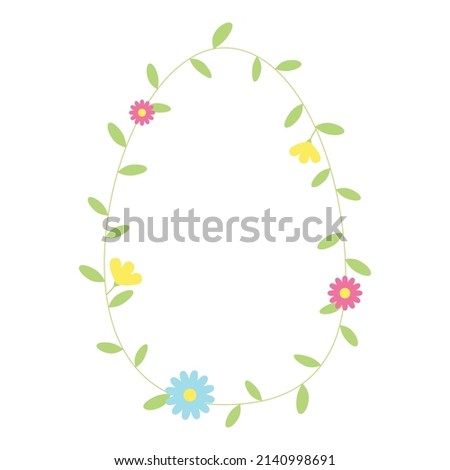 Flower border. Easter egg shaped frame. Holiday design element for Easter, greeting card, invitation, flyer. Holidays decorative vector illustration.