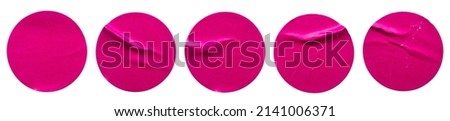 Pink round paper sticker label set isolated on white background