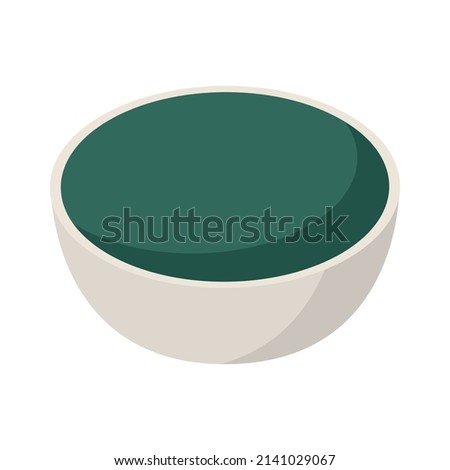 Spirulina isometric composition with isolated image of dish with liquid spirulina on blank background vector illustration