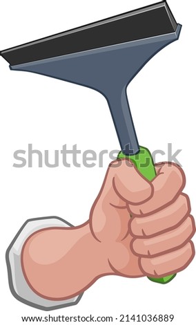 A window or car wash cleaner cartoon hand in a fist holding a squeegee cleaning tool