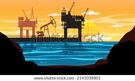 Petroleum industry concept with offshore oil platform illustration
