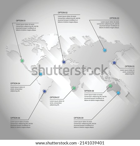 grey color infographic world map vector